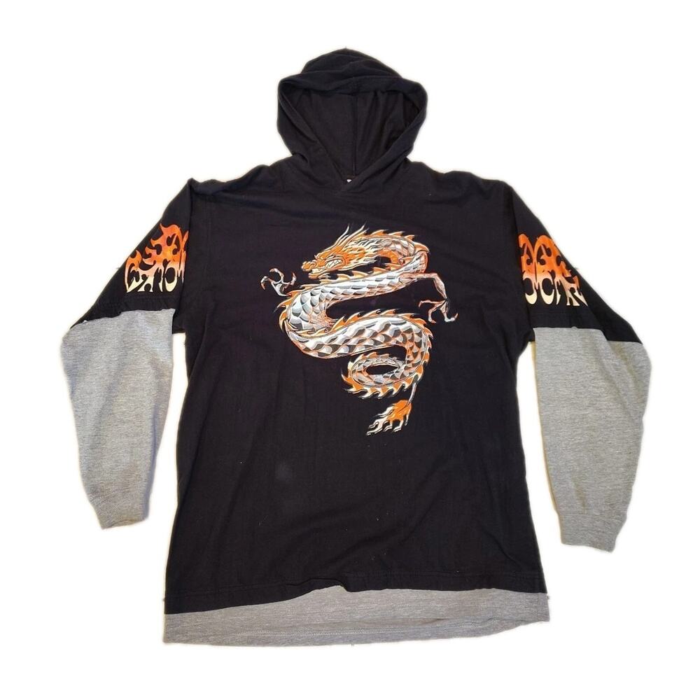 Vintage 90s 5 Mic’s Shirt Hoodie Dragon skater Y2k Size Large